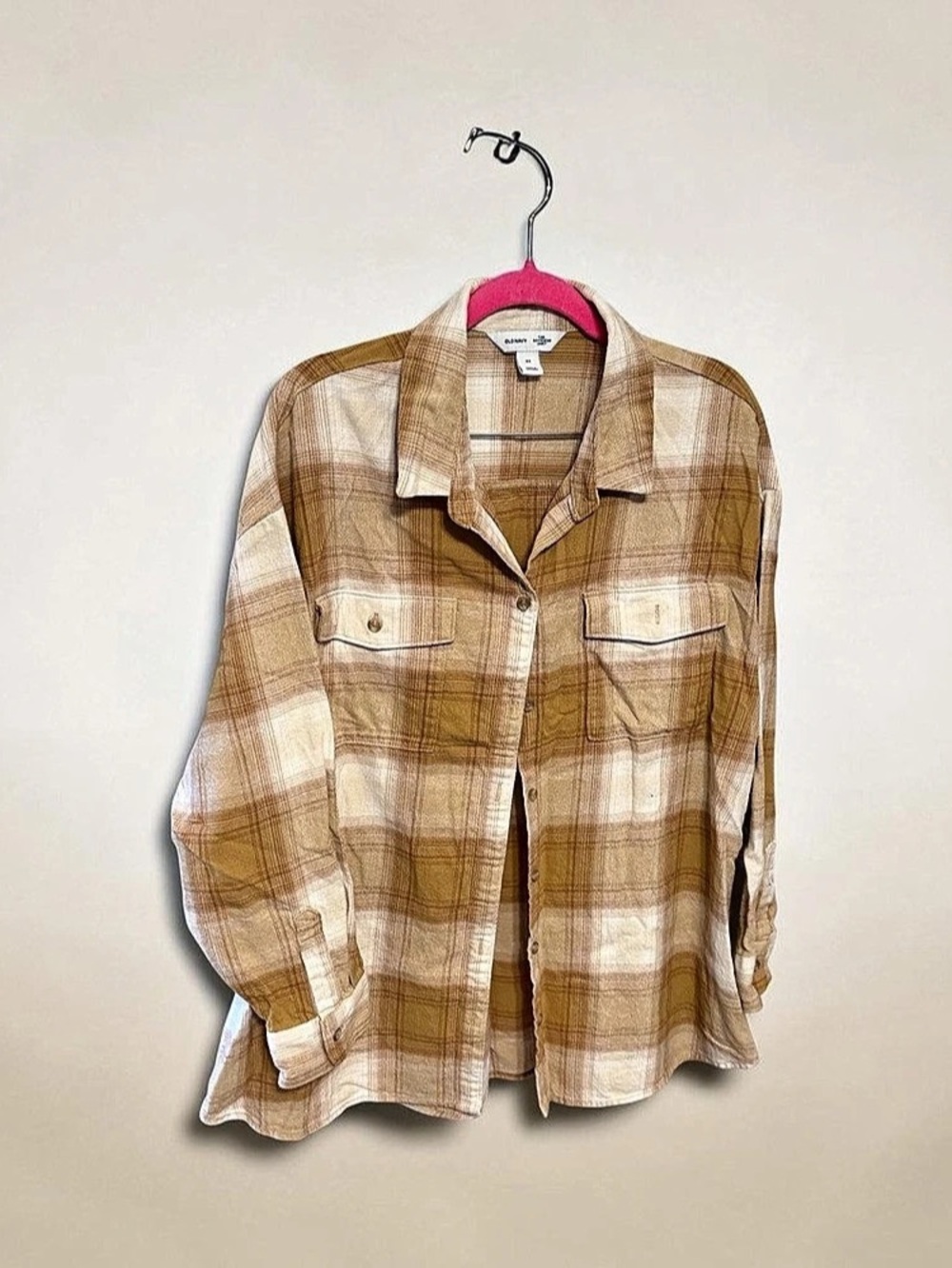Old Navy The Boyfriend Shirt Plaid Flannel Brown & White Size 2X